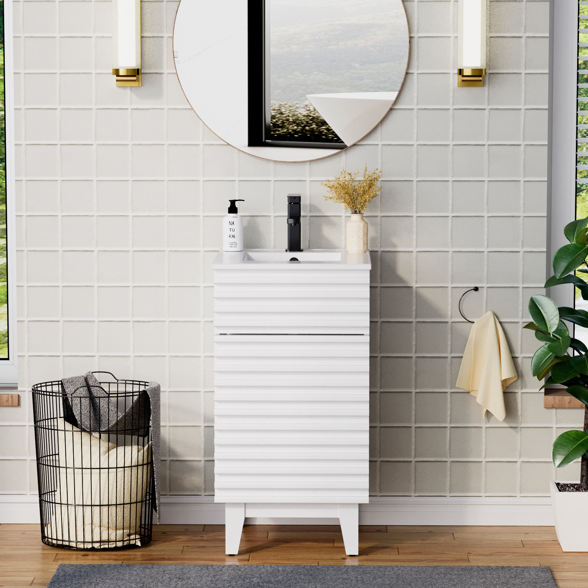 Ebern Designs Marilyse 18" Small Single Bathroom Vanity Sink Combo with ...